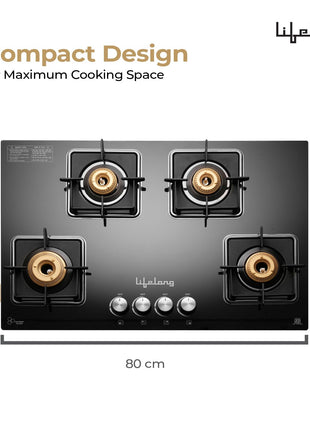 Lifelong 4 Gas Burner Tops - 4 Burners Hob Top Gas Stove with Automatic Ignition - Toughened Glass Top Gas Stoves for Home & Kitchen - Automatic Gas Stove for Modular Kitchen (LLHT008) 
