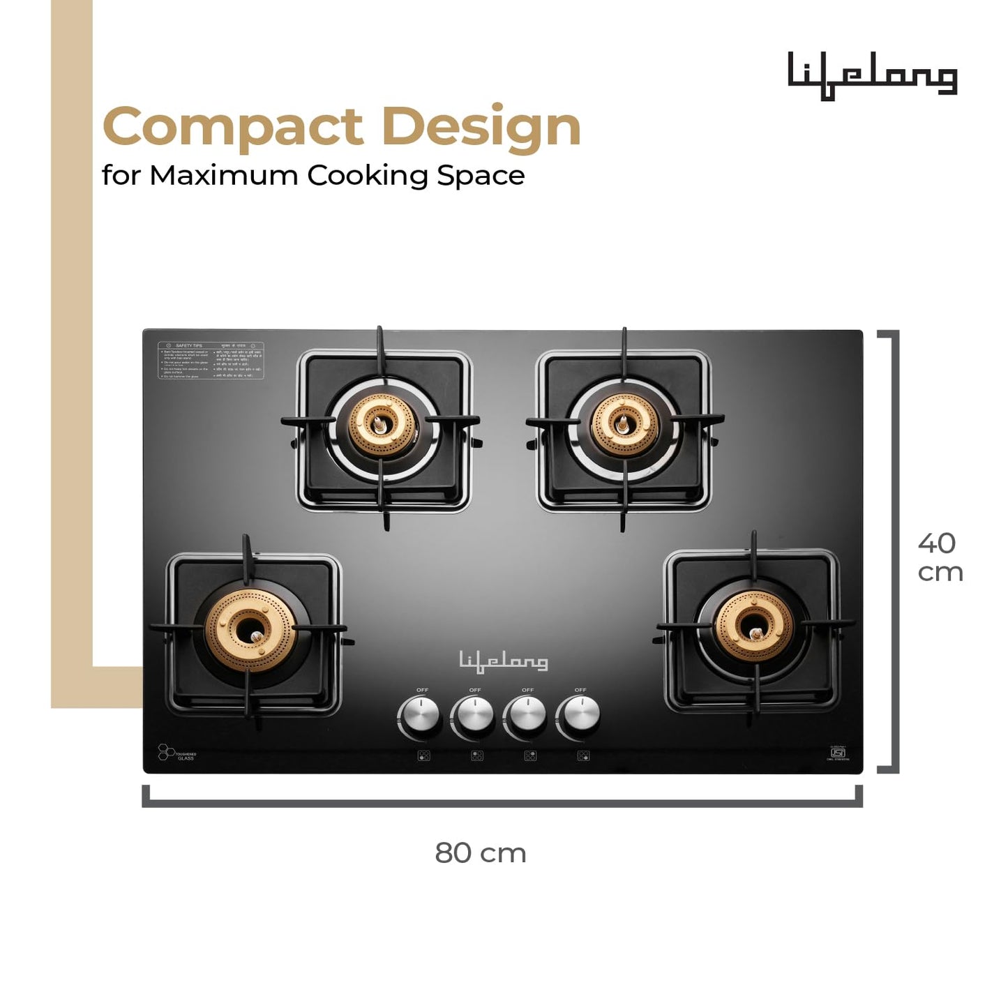 Lifelong 4 Gas Burner Tops - 4 Burners Hob Top Gas Stove with Automatic Ignition - Toughened Glass Top Gas Stoves for Home & Kitchen - Automatic Gas Stove for Modular Kitchen (LLHT008) 