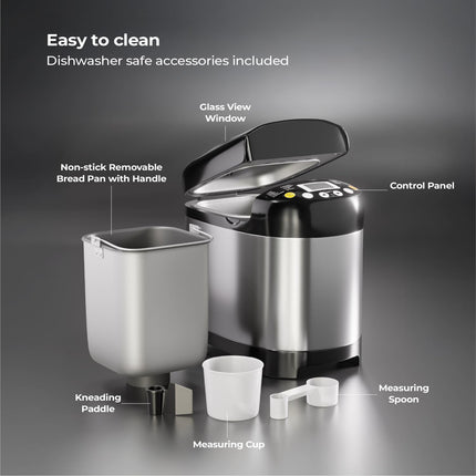 Lifelong Atta Dough & Bread Maker Machine for Home - 550W One Touch Automatic Machine for Kneading, Baking & Fermentation - 19 Presets - Chapati Dough, Multiple Bread types, Dessert, Cake, Jam etc. 