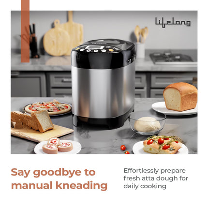 Lifelong Atta Dough & Bread Maker Machine for Home - 550W One Touch Automatic Machine for Kneading, Baking & Fermentation - 19 Presets - Chapati Dough, Multiple Bread types, Dessert, Cake, Jam etc. 