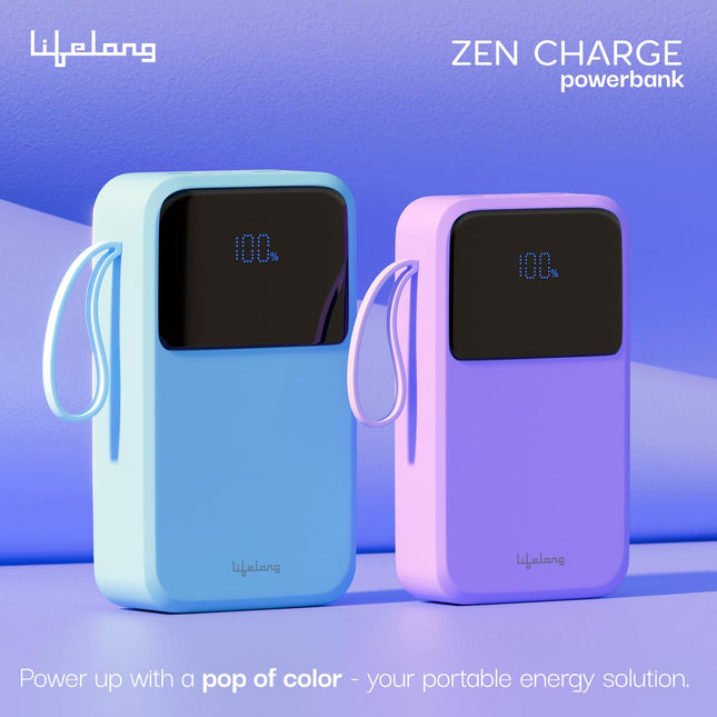 Lifelong Electronics 20000mAh 22.5W Fast Charging Power Bank | 3 Inputs (in-Built USB Cable + Lightning + Type-C Port) | 6 Outputs (3 in-Built Cables + 1 Type-C Port + 2 USB Ports) | QC 3.0 Powerbank 