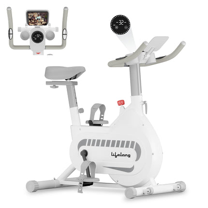 Lifelong Fit Pro Spin Fitness Bike|8Kg Flywheel|Adjustable Resistance & Heart Rate Sensor|Quiet Belt-Driven System|Touch LED Screen Display|Steel Frame|Home Workout & Cardio|Max Weight 120Kg 