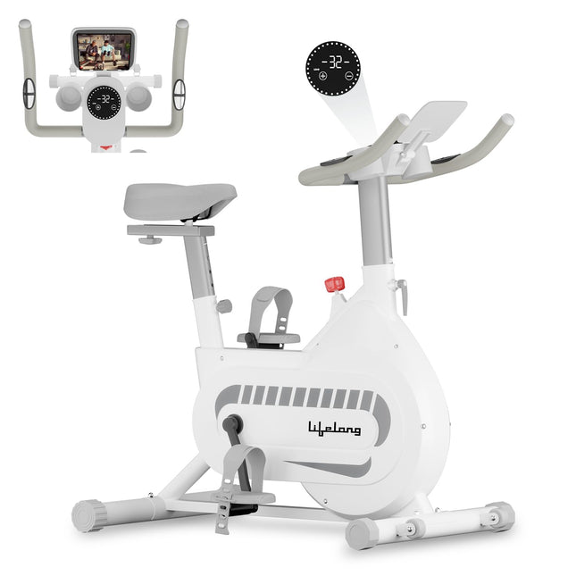 Lifelong Fit Pro Spin Fitness Bike|8Kg Flywheel|Adjustable Resistance & Heart Rate Sensor|Quiet Belt-Driven System|Touch LED Screen Display|Steel Frame|Home Workout & Cardio|Max Weight 120Kg 