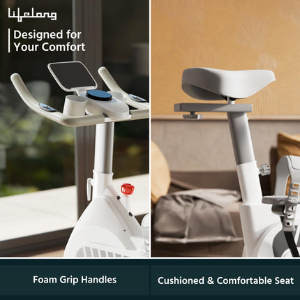 Lifelong Fit Pro Spin Fitness Bike|8Kg Flywheel|Adjustable Resistance & Heart Rate Sensor|Quiet Belt-Driven System|Touch LED Screen Display|Steel Frame|Home Workout & Cardio|Max Weight 120Kg 
