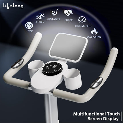 Lifelong Fit Pro Spin Fitness Bike|8Kg Flywheel|Adjustable Resistance & Heart Rate Sensor|Quiet Belt-Driven System|Touch LED Screen Display|Steel Frame|Home Workout & Cardio|Max Weight 120Kg 