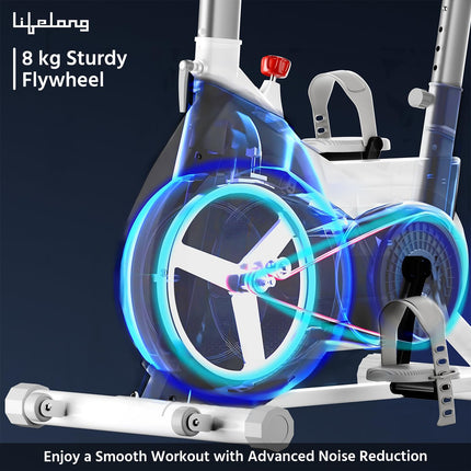 Lifelong Fit Pro Spin Fitness Bike|8Kg Flywheel|Adjustable Resistance & Heart Rate Sensor|Quiet Belt-Driven System|Touch LED Screen Display|Steel Frame|Home Workout & Cardio|Max Weight 120Kg 