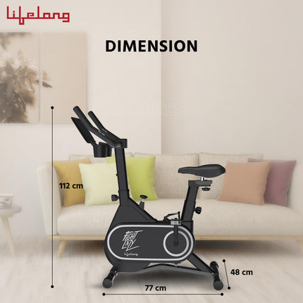 Lifelong Fit Pro Spin Fitness Bike with 7Kg Flywheel, Adjustable Resistance & Heart Rate Sensor for Fitness at Home Workouts|Max Weight Capacity: 100 kg (LLSBB50, Black) 