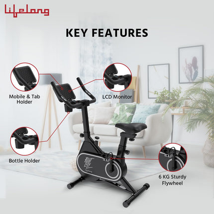 Lifelong Fit Pro Spin Fitness Bike with 7Kg Flywheel, Adjustable Resistance & Heart Rate Sensor for Fitness at Home Workouts|Max Weight Capacity: 100 kg (LLSBB50, Black) 