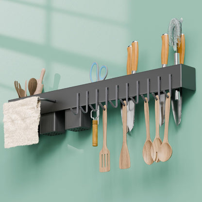 Lifelong Kitchen Utensil Wall Rack with Hooks & Shelf | Hanging Organizer Bar for Cooking Tools, Knives, Spoons, Spatulas & Towels | Space Saving Wall Mounted Kitchen Storage Rack (60 * 8 * 7 cm) 