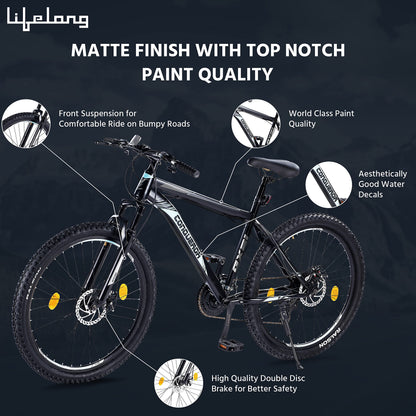 Lifelong MTB 27.5T Gear Cycle for Men and Women - 21 Speed Mountain Bike - Shimano Gear Cycles – Suitable for 14+ Year Boys and Girls - Rider Height Above 5 feet 5 inches (Conqueror, LLBC2792) 