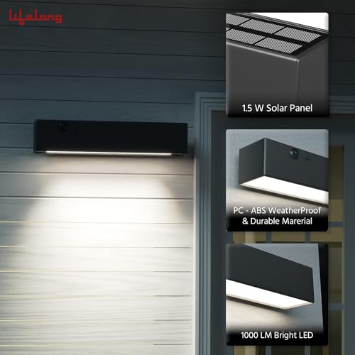 Lifelong Metal Solar Deck Light Outdoor for Home Decor-Solar Panel with Led Light&Upto 10 Hrs Use-1000 Lumens-Waterproof Wall Lamp-Motion&Light Sensor-4 Modes Light for Garden Balcony Terrace Stairs 