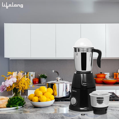Lifelong Mixer Grinder for Kitchen - 2 Jars 500 Watt - Mixie with Mini Jar for Chutney & Liquidizing Jar used as Wet Grinder & Blender for Milkshake, Smoothie, Puree -Stainless Steel Blades (LLMG93) 