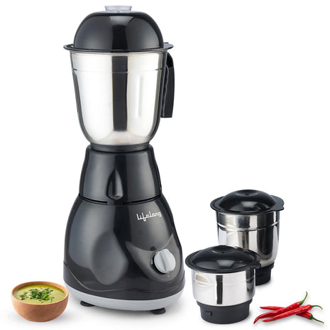 Lifelong Mixer Grinder for Kitchen - 3 Jars 500 Watt Mixie - Chutney Jar, Dry Grinder Jar & Liquidizing Jar used as Wet Grinder & Blender for Milkshake, Smoothie, Puree -Stainless Steel Blades(LLMG23) 