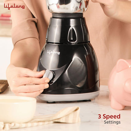 Lifelong Mixer Grinder for Kitchen - 3 Jars 500 Watt Mixie - Chutney Jar, Dry Grinder Jar & Liquidizing Jar used as Wet Grinder & Blender for Milkshake, Smoothie, Puree -Stainless Steel Blades(LLMG23) 