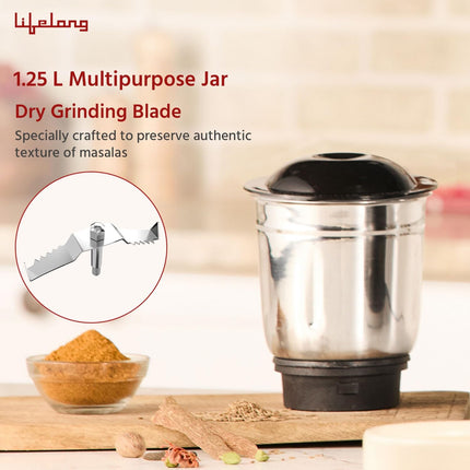 Lifelong Mixer Grinder for Kitchen - 3 Jars 500 Watt Mixie - Chutney Jar, Dry Grinder Jar & Liquidizing Jar used as Wet Grinder & Blender for Milkshake, Smoothie, Puree -Stainless Steel Blades(LLMG23) 