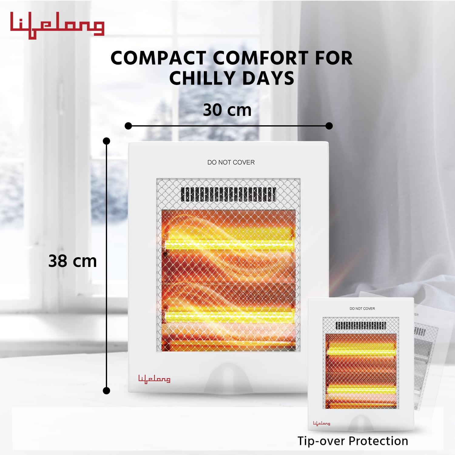Lifelong Regalia 800 Watts Quartz Room Heater for Home with 2 Power settings, ISI Certified, 2 Rod Heater for Room |Cord Length 1.5 Meter| 1 Year Manufacturer's Warranty (LLQH922, White) 