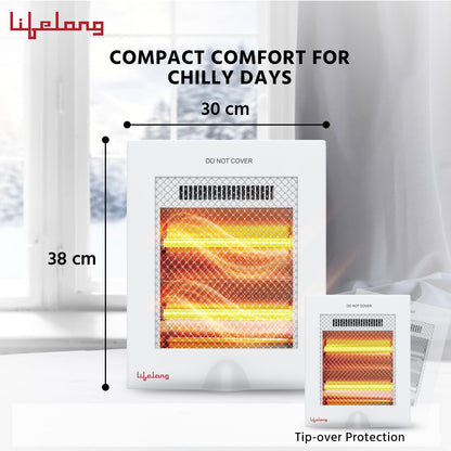 Lifelong Regalia 800 Watts Quartz Room Heater for Home with 2 Power settings, ISI Certified, 2 Rod Heater for Room |Cord Length 1.5 Meter| 1 Year Manufacturer's Warranty (LLQH922, White) 