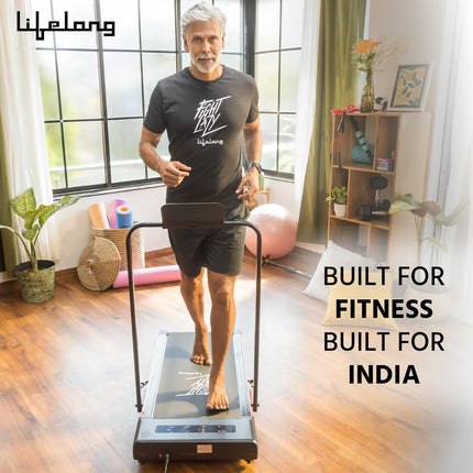 Lifelong Walking Pad Treadmill for Home 2.5Hp Peak Dc Motor- Foldable Under Desk Treadmill-Walking Machine at 8Km/Hr Speed with Led Display-Cardio Equipment for Home Gym 110Kg Capacity(Lltm163),Black 