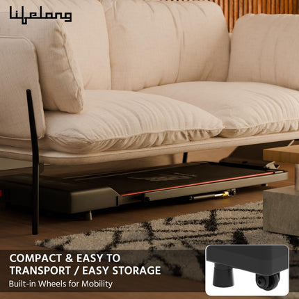 Lifelong Walking Pad Treadmill for Home 2.5Hp Peak Dc Motor- Foldable Under Desk Treadmill-Walking Machine at 8Km/Hr Speed with Led Display-Cardio Equipment for Home Gym 110Kg Capacity(Lltm163),Black 