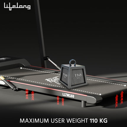 Lifelong Walking Pad Treadmill for Home 2.5Hp Peak Dc Motor- Foldable Under Desk Treadmill-Walking Machine at 8Km/Hr Speed with Led Display-Cardio Equipment for Home Gym 110Kg Capacity(Lltm163),Black 
