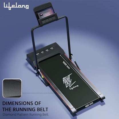 Lifelong Walking Pad Treadmill for Home 2.5Hp Peak Dc Motor- Foldable Under Desk Treadmill-Walking Machine at 8Km/Hr Speed with Led Display-Cardio Equipment for Home Gym 110Kg Capacity(Lltm163),Black 