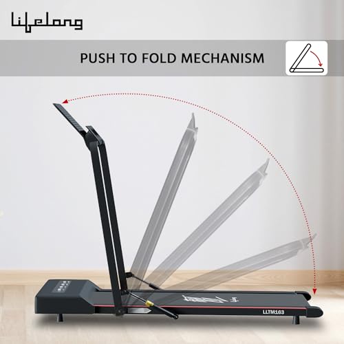Lifelong Walking Pad Treadmill for Home 2.5Hp Peak Dc Motor- Foldable Under Desk Treadmill-Walking Machine at 8Km/Hr Speed with Led Display-Cardio Equipment for Home Gym 110Kg Capacity(Lltm163),Black 