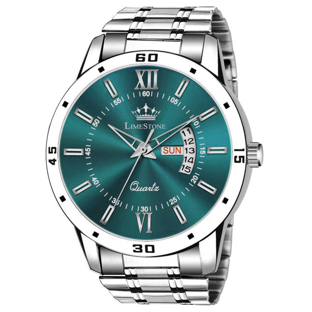 Limestone Day and Date Functioning Steel Strap New Quartz Analog Watch for Men Classic Design Men's Wrist Watches 
