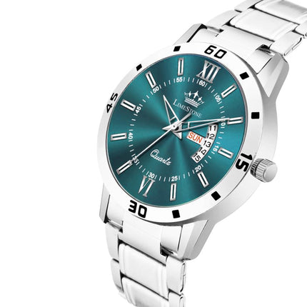 Limestone Day and Date Functioning Steel Strap New Quartz Analog Watch for Men Classic Design Men's Wrist Watches 