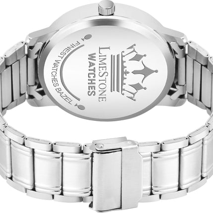 Limestone Day and Date Functioning Steel Strap New Quartz Analog Watch for Men Classic Design Men's Wrist Watches 