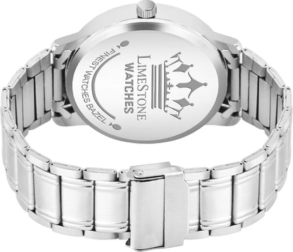 Limestone Day and Date Functioning Steel Strap New Quartz Analog Watch for Men Classic Design Men's Wrist Watches 