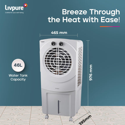 Livpure Coolbud Personal Air Cooler- 46L with High Air Delivery| Motor with Thermal Overload Protection| Antibacterial Honeycomb Pads | Inverter Compatibility| 2 years Warranty 