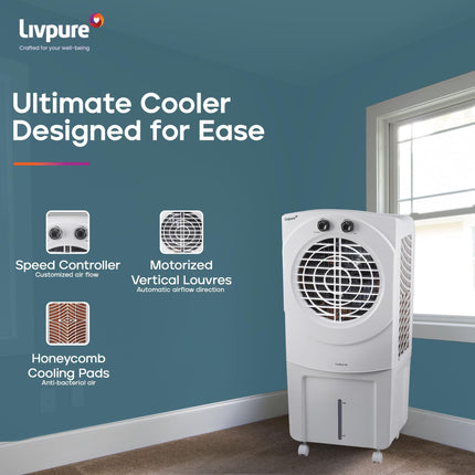 Livpure Coolbud Personal Air Cooler- 46L with High Air Delivery| Motor with Thermal Overload Protection| Antibacterial Honeycomb Pads | Inverter Compatibility| 2 years Warranty 