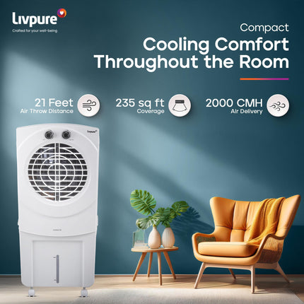 Livpure Coolbud Personal Air Cooler- 46L with High Air Delivery| Motor with Thermal Overload Protection| Antibacterial Honeycomb Pads | Inverter Compatibility| 2 years Warranty 