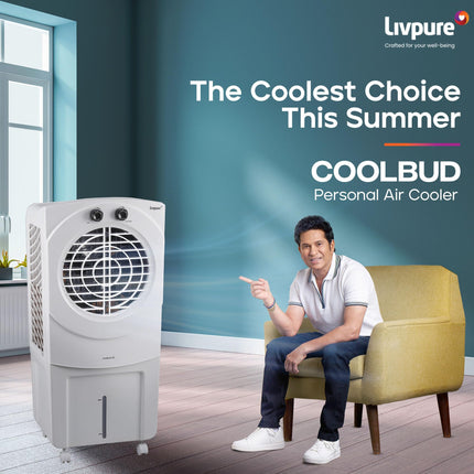 Livpure Coolbud Personal Air Cooler- 46L with High Air Delivery| Motor with Thermal Overload Protection| Antibacterial Honeycomb Pads | Inverter Compatibility| 2 years Warranty 