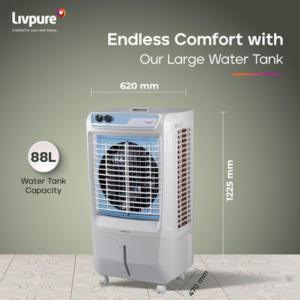 Livpure Koolbliss Desert Air Cooler - 88 L |16” Fan Blade| 190W Motor with Thermal Overload Protection | Antibacterial Honeycomb Pads | Inverter Compatibility | 2 Years Warranty on Motor 
