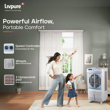 Livpure Koolbliss Desert Air Cooler - 88 L |16” Fan Blade| 190W Motor with Thermal Overload Protection | Antibacterial Honeycomb Pads | Inverter Compatibility | 2 Years Warranty on Motor 