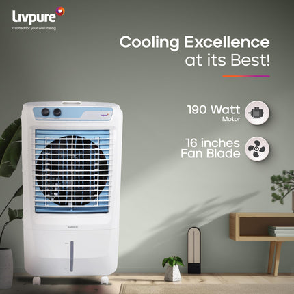 Livpure Koolbliss Desert Air Cooler - 88 L |16” Fan Blade| 190W Motor with Thermal Overload Protection | Antibacterial Honeycomb Pads | Inverter Compatibility | 2 Years Warranty on Motor 