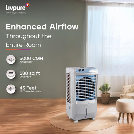Livpure Koolbliss Desert Air Cooler - 88 L |16” Fan Blade| 190W Motor with Thermal Overload Protection | Antibacterial Honeycomb Pads | Inverter Compatibility | 2 Years Warranty on Motor 