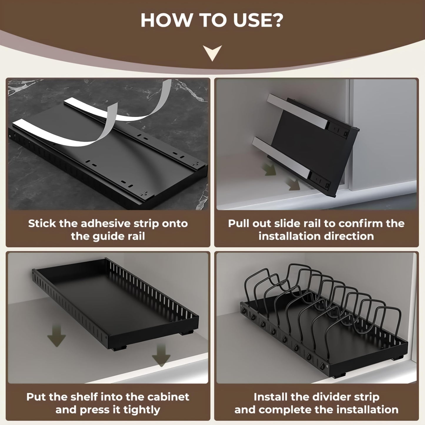 Livzing Pan & Pot Organizer Rack for Cabinet - Stainless Steel Adjustable Sliding Kitchen Rack for Frying Pan, Plate, Lids - Under Cabinet Storage for Modular Kitchen - Expandable Cookware Organizer 