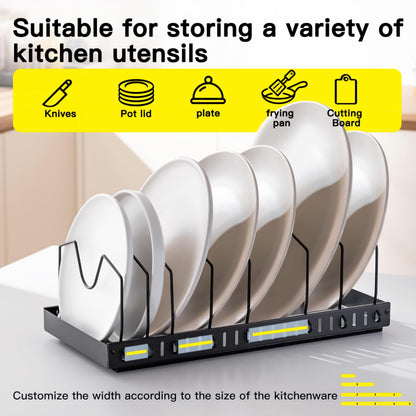 Livzing Pan & Pot Organizer Rack for Cabinet - Stainless Steel Adjustable Sliding Kitchen Rack for Frying Pan, Plate, Lids - Under Cabinet Storage for Modular Kitchen - Expandable Cookware Organizer 