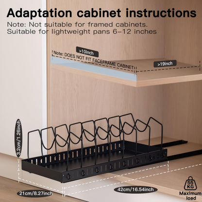 Livzing Pan & Pot Organizer Rack for Cabinet - Stainless Steel Adjustable Sliding Kitchen Rack for Frying Pan, Plate, Lids - Under Cabinet Storage for Modular Kitchen - Expandable Cookware Organizer 