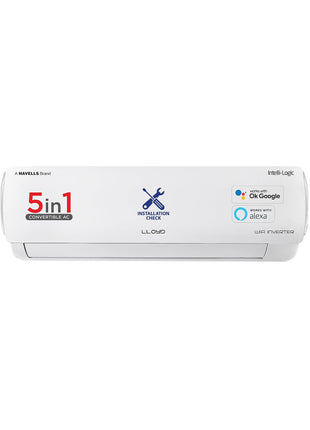 Lloyd 1.0 Ton 3 Star Inverter Split AC (5 in 1 Convertible, Copper, Anti-Viral + PM 2.5 Filter, White with Chrome Deco Strip, GLS12I3FWAEA) 