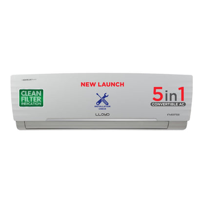 Lloyd 1.5 Ton 5 Star Inverter Split AC (5 in 1 Convertible, Anti Corrosion Coating, Copper, PM 2.5 Filter, White with Chrome Deco Strip, GLS18I5KWGGW) 