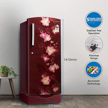 Lloyd 225 L 2 Star Direct Cool Single Door Refrigerator (GLDC242SGWS2PB, Gardenia Wine, With Base Stand) 