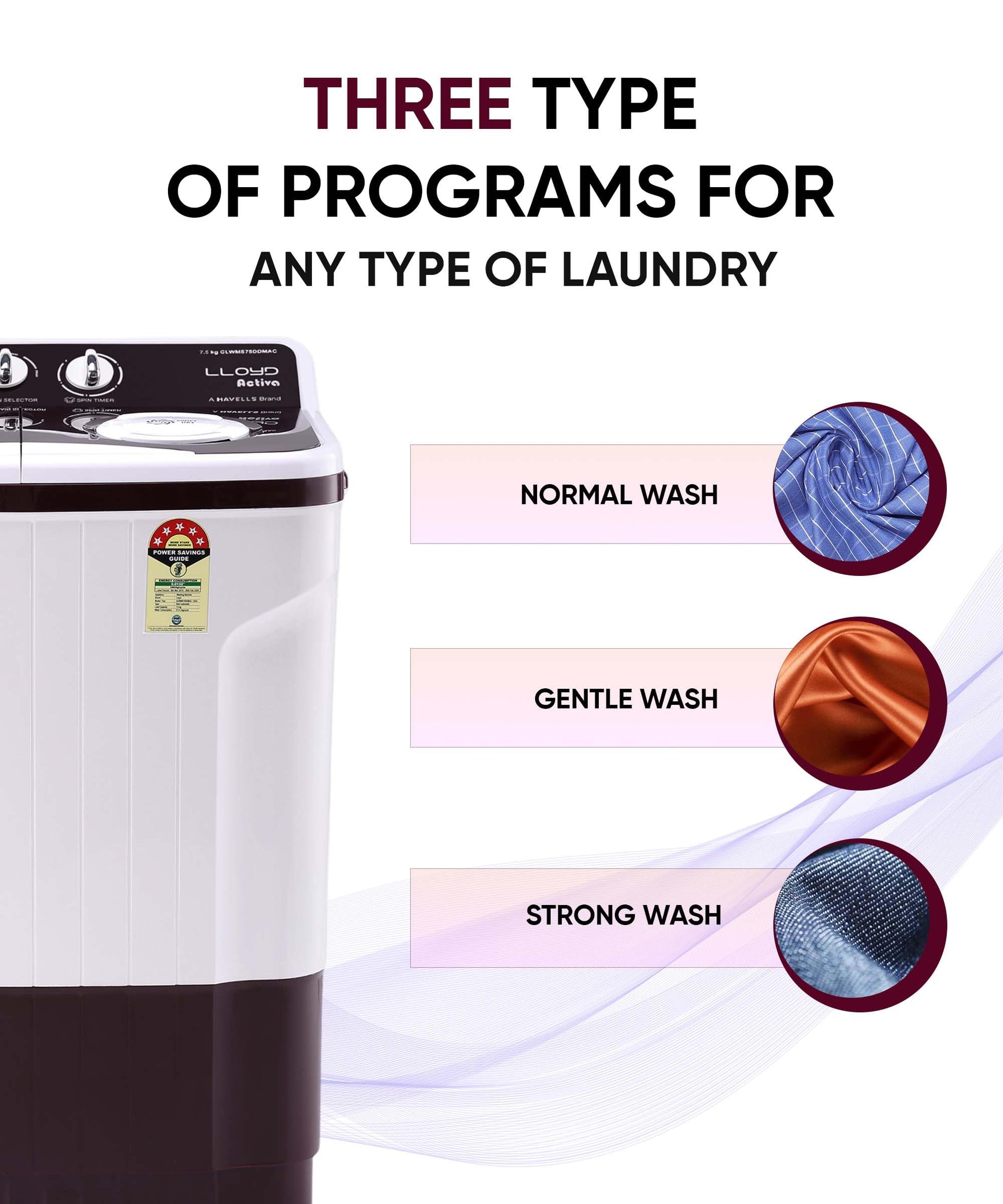 Lloyd 7.5 kg 5 Star Semi Automatic Top Load Washing Machine |1300 RPM | Soak Function | 3 Wash Programs | Swift Dry | Magic Filter, (GLWMS75DDMAC, Dark Maroon and White) 