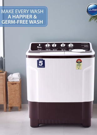 Lloyd 7.5 kg 5 Star Semi Automatic Top Load Washing Machine |1300 RPM | Soak Function | 3 Wash Programs | Swift Dry | Magic Filter, (GLWMS75DDMAC, Dark Maroon and White) 