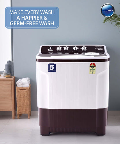 Lloyd 7.5 kg 5 Star Semi Automatic Top Load Washing Machine |1300 RPM | Soak Function | 3 Wash Programs | Swift Dry | Magic Filter, (GLWMS75DDMAC, Dark Maroon and White) 