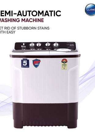 Lloyd 7.5 kg 5 Star Semi Automatic Top Load Washing Machine |1300 RPM | Soak Function | 3 Wash Programs | Swift Dry | Magic Filter, (GLWMS75DDMAC, Dark Maroon and White) 