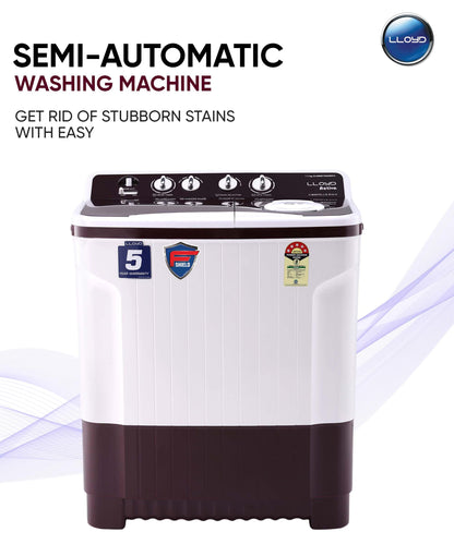 Lloyd 7.5 kg 5 Star Semi Automatic Top Load Washing Machine |1300 RPM | Soak Function | 3 Wash Programs | Swift Dry | Magic Filter, (GLWMS75DDMAC, Dark Maroon and White) 