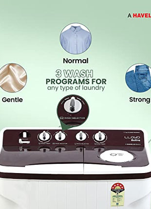 Lloyd 7.5 kg 5 Star Semi Automatic Top Load Washing Machine |1300 RPM | Soak Function | 3 Wash Programs | Swift Dry | Magic Filter, (GLWMS75DDMAC, Dark Maroon and White) 